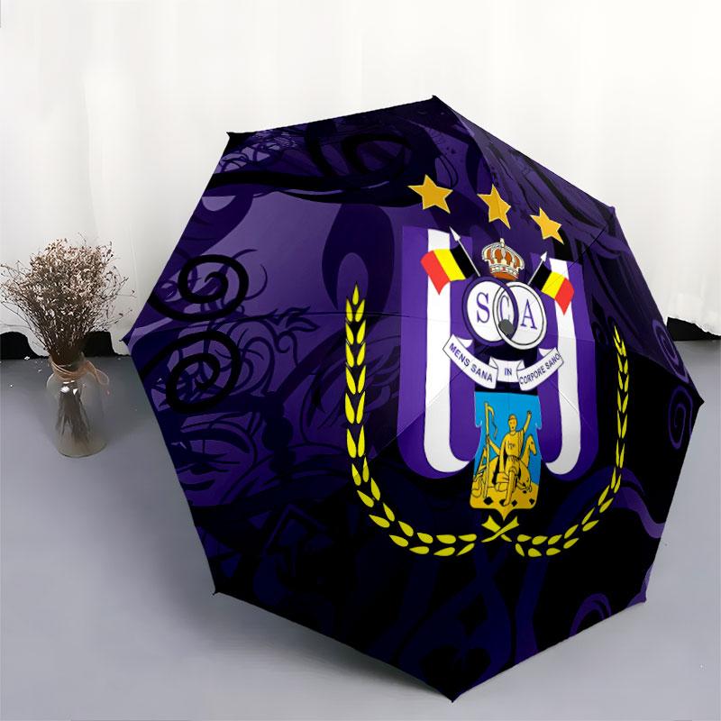 1 PC Automatic Folding Umbrella - Royal Sporting Club Anderlecht Pattern, Portable & Foldable Design with 8 Ribs, Christmas Birthday Gifts