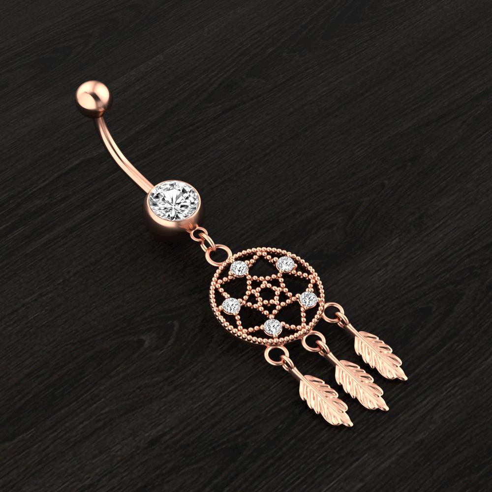 Three-Leaf Dream Catcher Zircon Belly Ring Jewelry