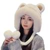 Hiver oreilles d'ours nouveau chapeau en peluche à lacets adulte polyvalent grand tour de tête pompon chaud féminin doux