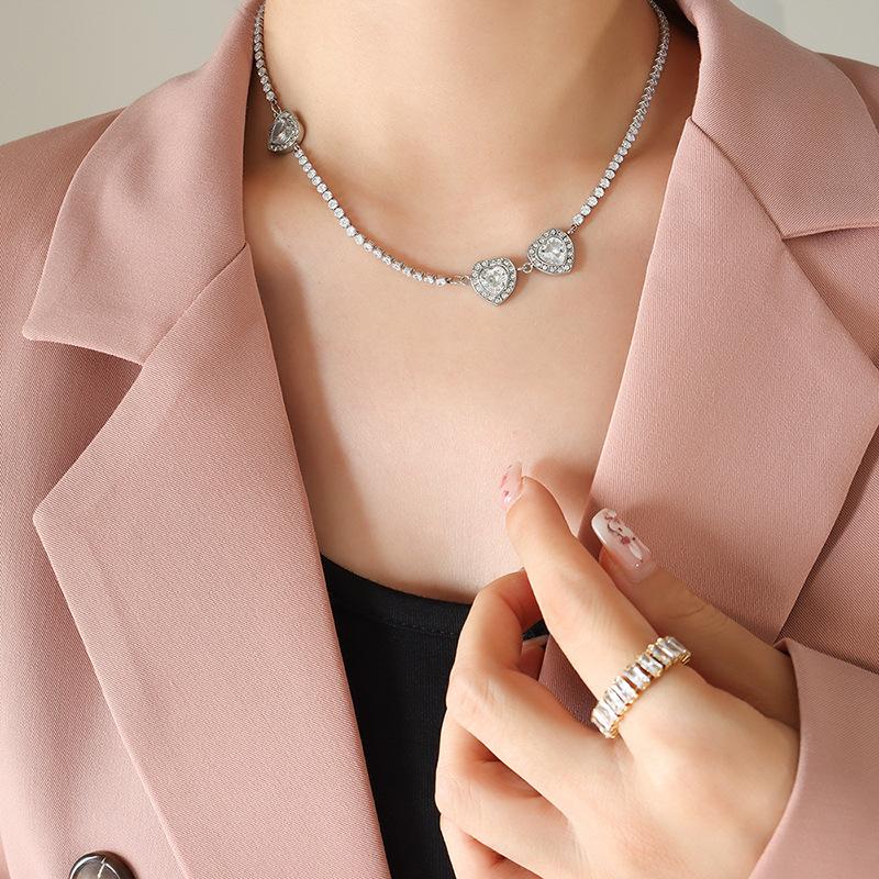 Internet celebritate oțel zircon piersică inimă metal titan oțel claviculă colier Cold Wind Imperial Sister Hip-Hop la modă bijuterii