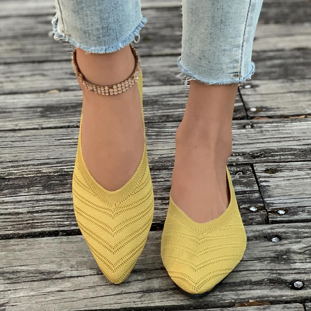 Knit Detail Point Toe Ballet Flats Breathable and comfortable summer casual women's flat shoes