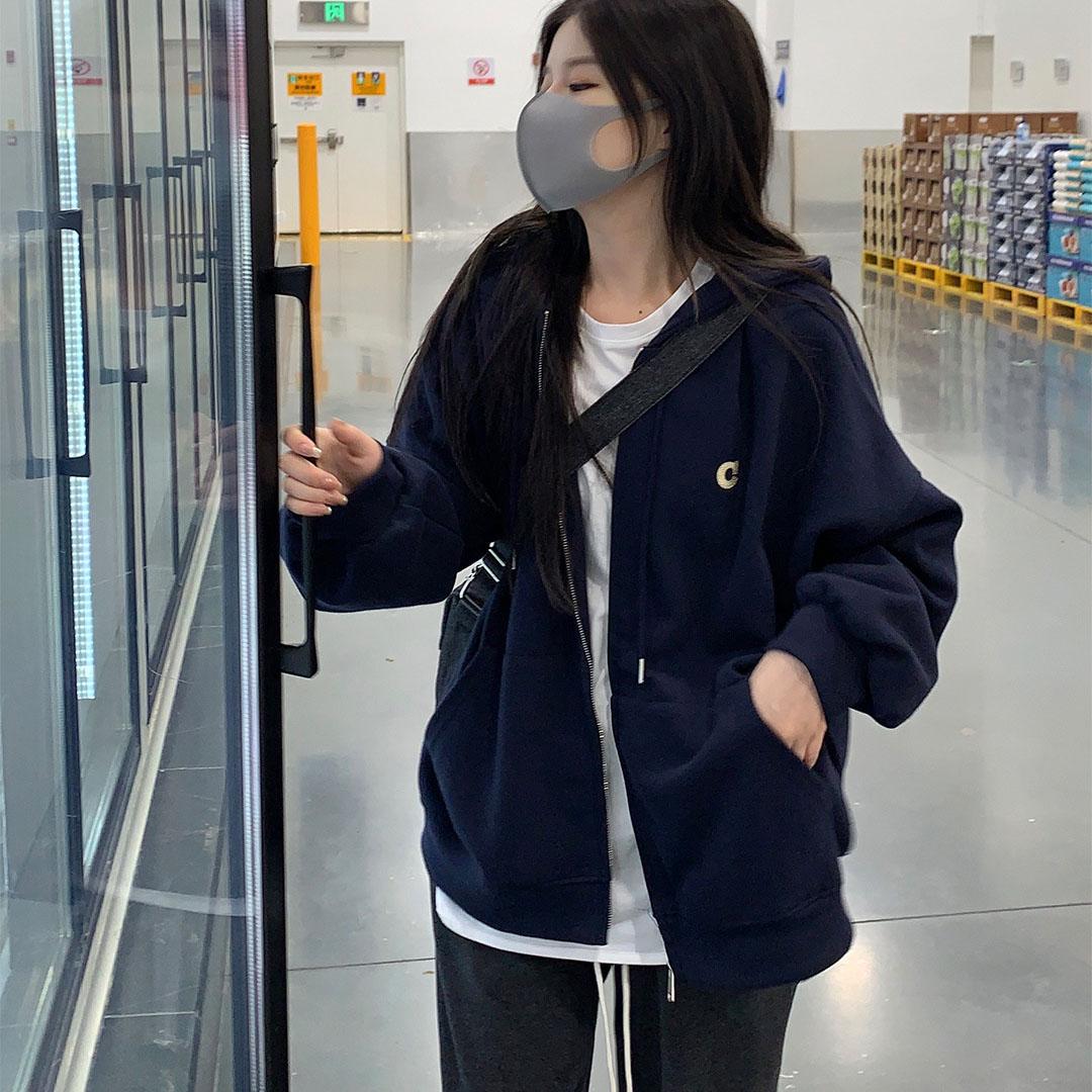 

Женские свободные свитера с длинным рукавом и капюшоном с круглым вырезом, женские топы, однотонные толстовки M темно-синий