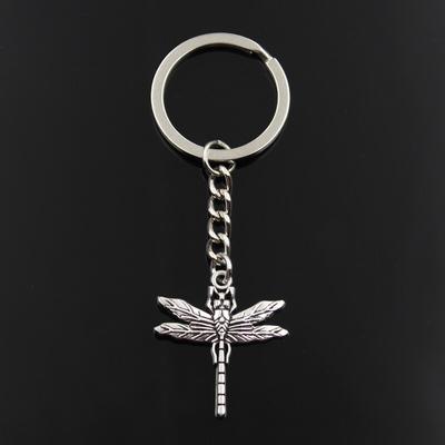 Fashion Keychain 32x28mm Dragonfly Silver Color Pendants DIY Men Jewelry Car Key Chain Ring Holder Souvenir For Gift