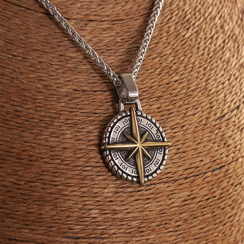 Night Works Guide and Navigation Fashion Retro Points North Star Compass Pendant Men s Necklace Rock and Roll Tide 60cm серебряный