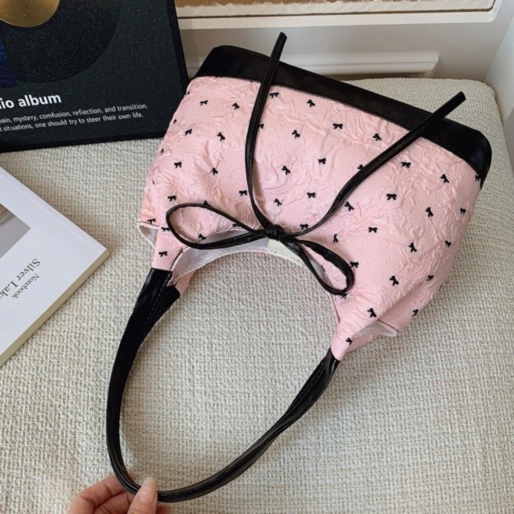Simple Style Sweet Shoulder Bag Portable Contrast Handbags Gift Bowknot Underarm Bag  Daily Use