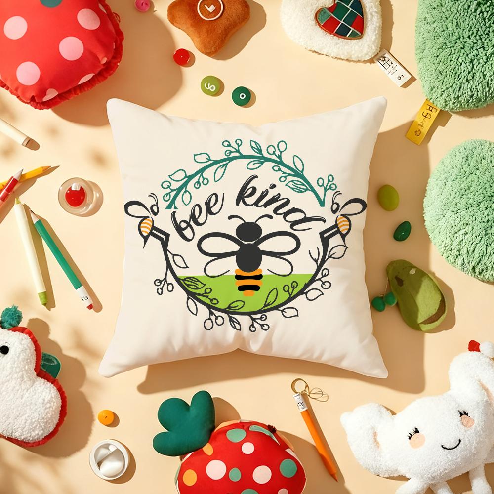 Bee Botanical Pillow Case Plush Fabric Soft DoubleSided Printed Sofa Warm Winter Home Gift Cushion Cover