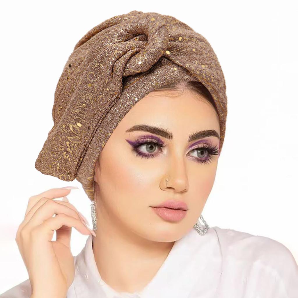 Modern Ladies Sequin Twisted Headscarf Hat With Ethnic Style For All Seasons