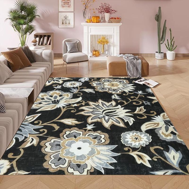 Classic European Washable Carpet - Stain Resistant Full Coverage Living Room Mat with Anti-Slip Absorbent Bedside Rug Design