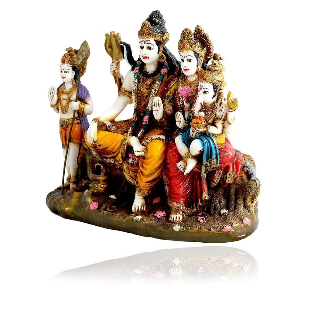 Indian Hand Carved God Shiva Family Resin Statue Idol Sculpture Multicolor | Height 7 Inch/Religious Puja Item-Showpiece