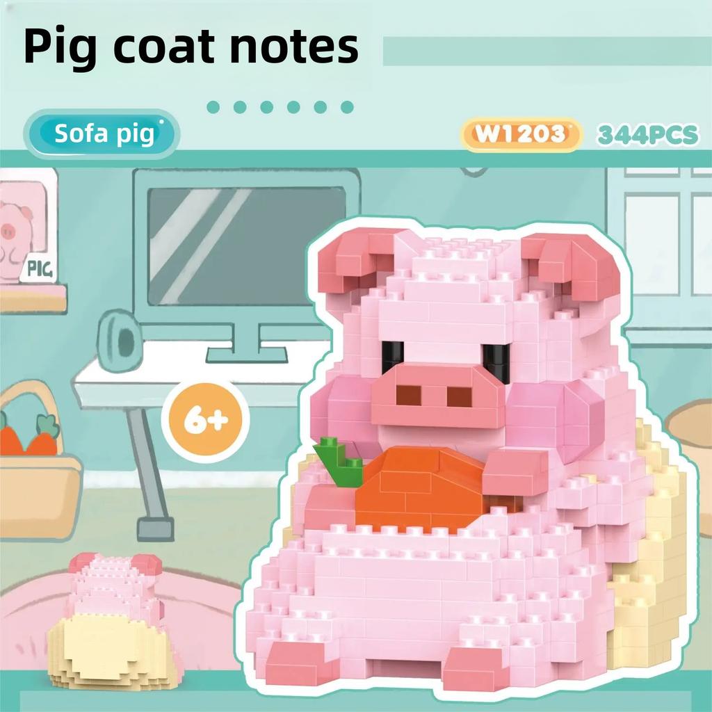 Mini Building Blocks for Children Pink Pig Creative DIY Animal Model Bricks Boys Educational Toys Can Be Assembled