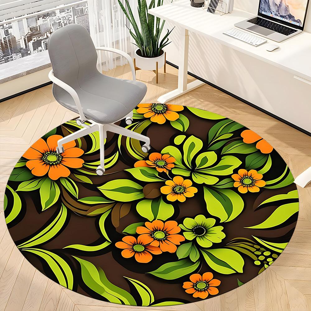 1pc Floral Pattern Office Round Area Rug, For Office, Laundry Room, Bedroom, Living Room, Under Office Chairs, Home Decor, Home Decor, Non-Slip