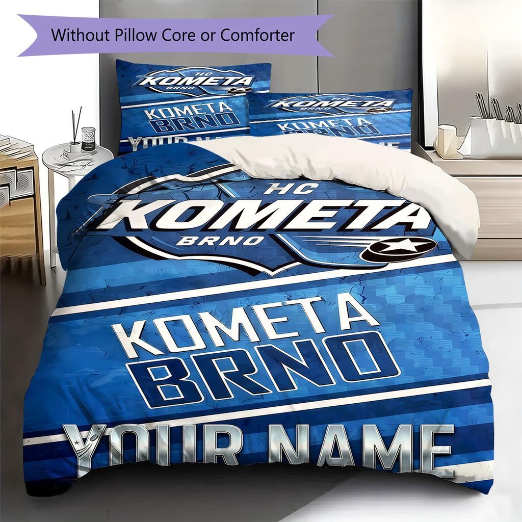 Personalizowana Pościel HC Kometa Brno, Zestaw Kołdra Poszewka na Kołdrę Poszewka na Poduszkę Domowy Prezent Urodzinowy(1 * poszwa na kołdrę + 2 * poszewki na poduszki, bez rdzenia) -HE67