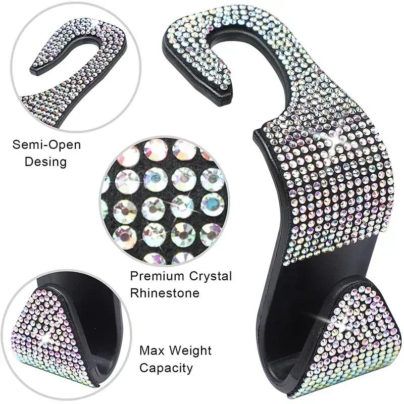 2Pcs Car Seat Back Hook Bling Diamond Hanger Backseat Auto Back Universal Headrest  Storage Holder Car Interior Accessories