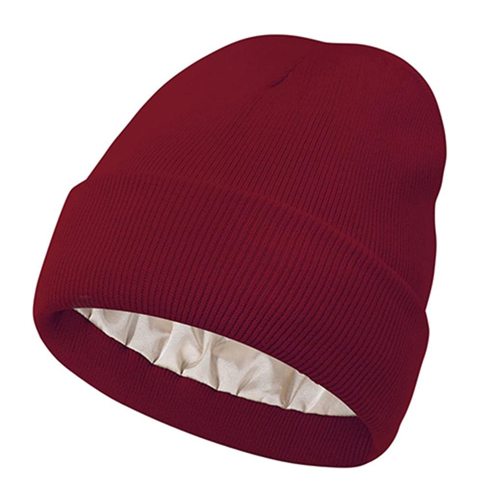 Satin Knitted Hat Acrylic Winter Hat For Men And Women Silk  Soft Loose Warm Cuffed Wool Hat