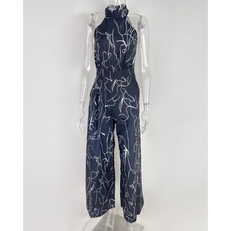 Women's Fashionable Round Neck Sexy Printed Jumpsuit