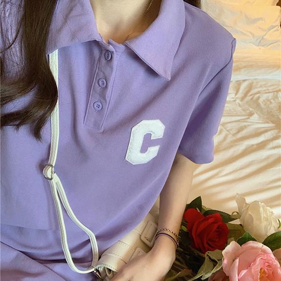 Abito a Maniche Corte Ricamato con Collo Polo Slim Fit Abbigliamento da Donna Estivo Stile College Ampio Linea A Tubino Dritto Moda Abbigliamento da Donna