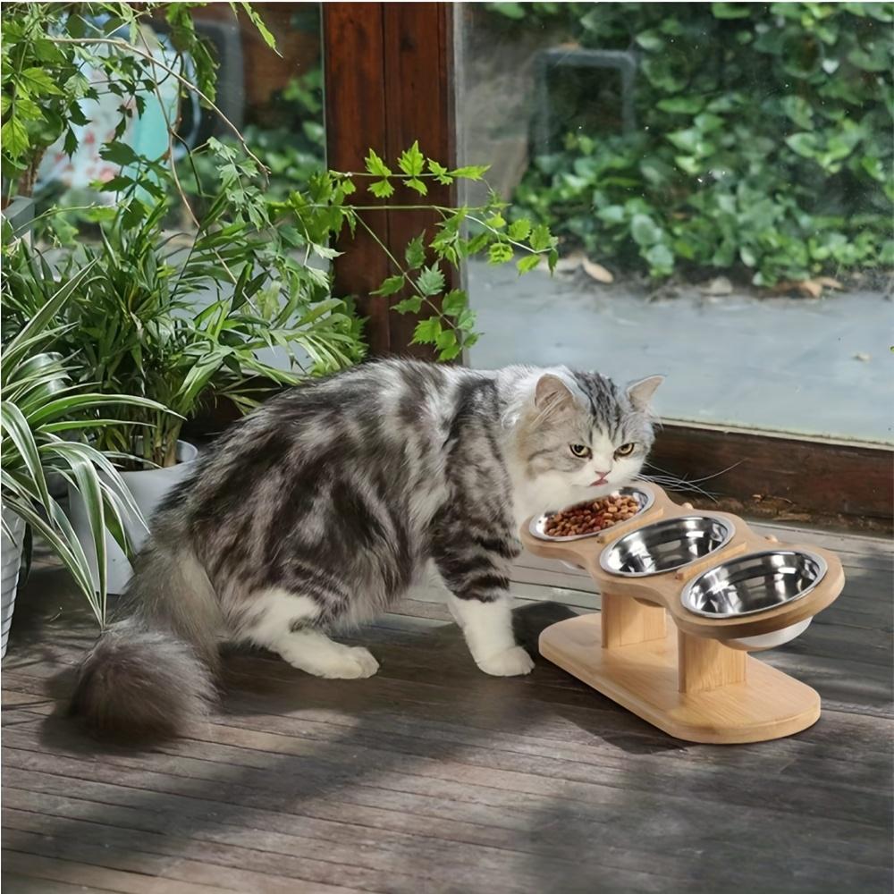 Ciotole per Gatti Rialzate Ciotole per Cibo per Gatti, Cuccioli Cani Piccoli, Supporto Rialzato per Ciotole per Cani Ciotola Alimentatore Regolabile Supporto per Ciotole Acqua Cibo per Cani Gatti con 3 Ciotole in Acciaio Inossidabile