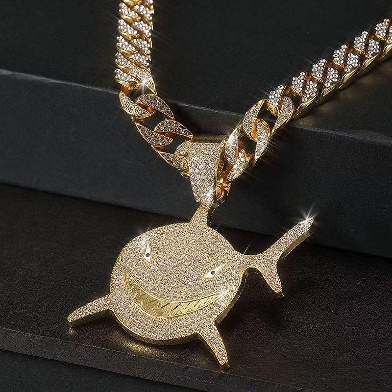 Customized Personalized New Personalized Hip-hop Shark Full Diamond Pendant Creative Trend Couple Cuban Necklace Accessories золотой