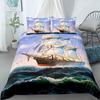 Beautiful Pink Sunset Boat Duvet Cover Set Sea Boat Comforter Cover Polyester Bedding Set With Pillowcase For Kids Boys Girls