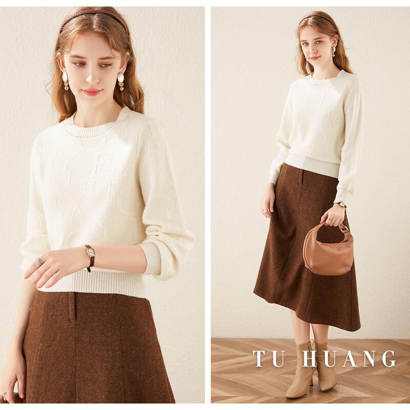 TUHUANG Women's Thick Pure Wool Jacquard Sweater