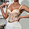 Summer Embroidered Lace Wood Ear Edge Sexy V-neck Wide Shoulder Straps Fishbone Corset