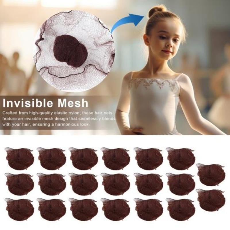 20Pcs Ballet Buns Hair Net 5MM Invisible Breathable Stretchy Nylon Women Girls Stewardess Nurse Bank Staff Hairbun Elastic Edge Mesh Cover