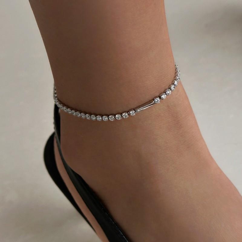 Minimalist Vintage Gold Plated Zircon Tennis Chain Anklet Women Adjustable Length Geometric Foot Jewelry