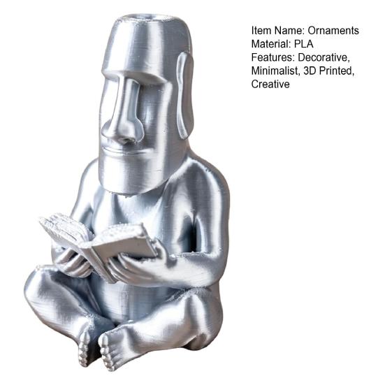 DYS 3D Printed Reading Moai Figurine Ornament, Cross-Legged Sitting Statue Desktop Decoration, Creative Sculpture, Unique Gift for Students Office