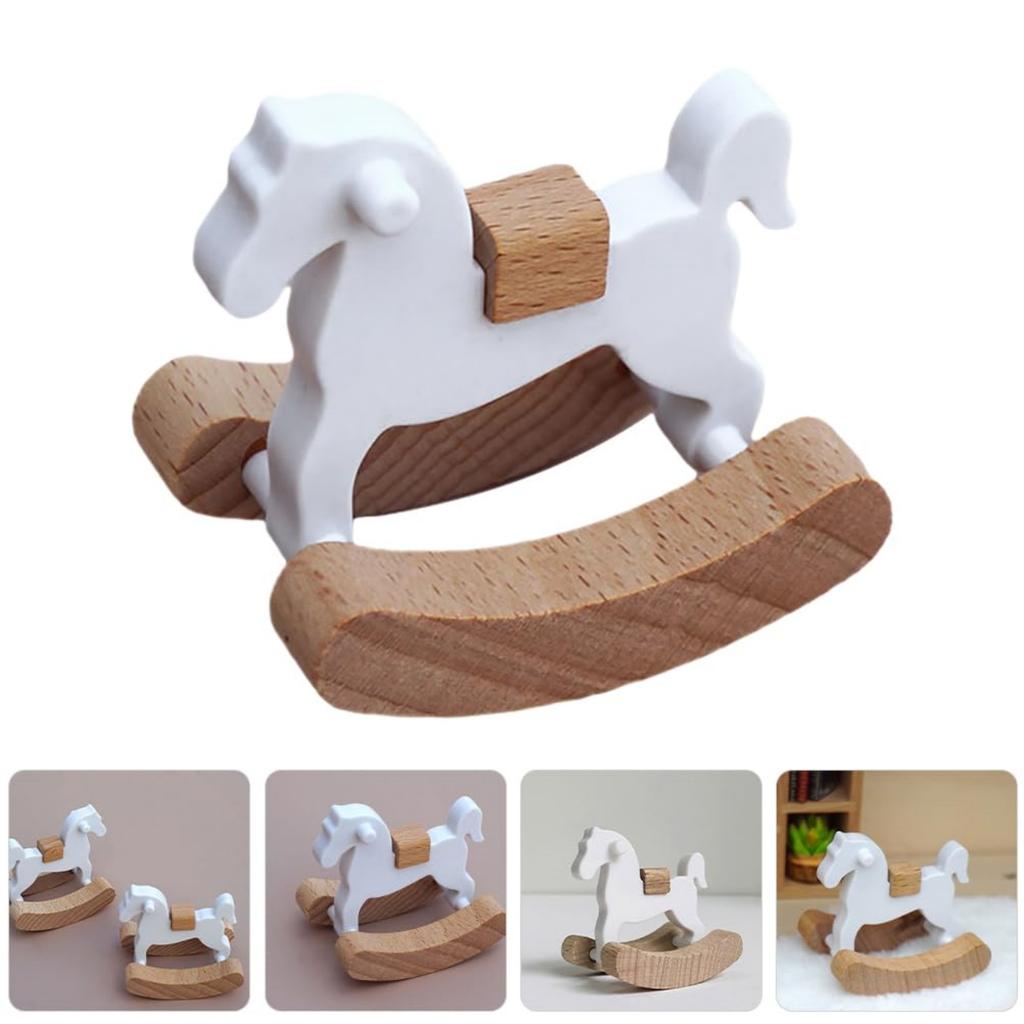 Safe Wood Miniature Rocking Horse Nursery Room Rocking Chair For Doll House Bedroom Scene Realistic Furniture Decors