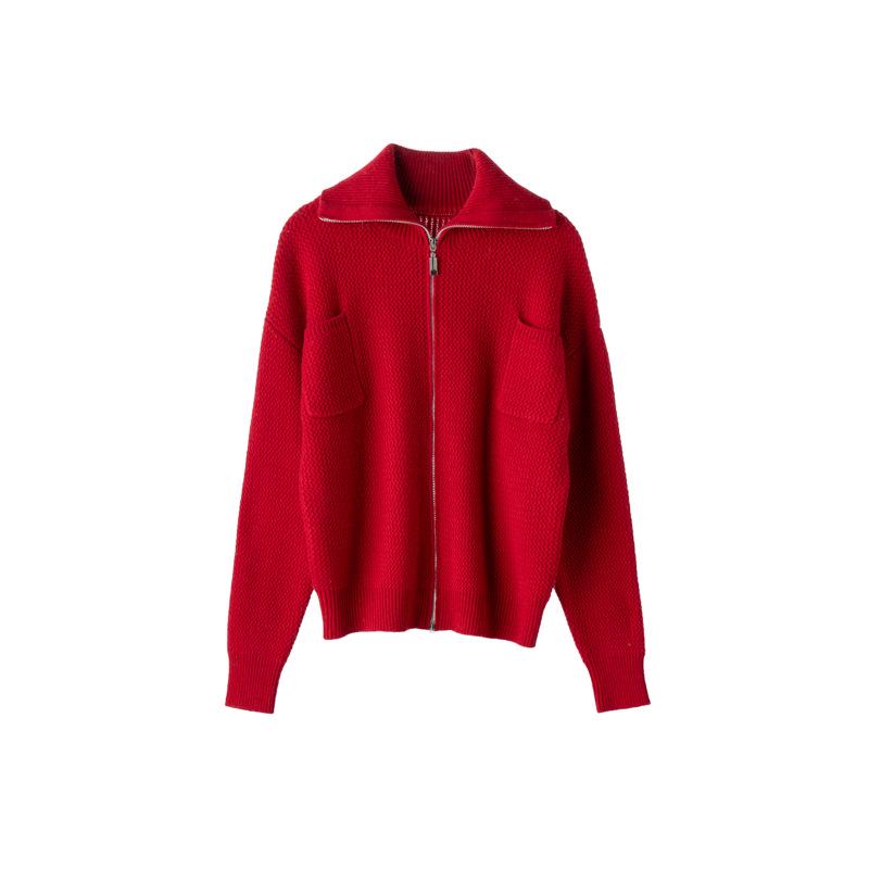 Thickened Cashmere Sweater: 2024 Autumn/Winter Women's Knit Cardigan - Korean Style Warm, Loose, Slimming Outerwear with Lapel and Zipper.
