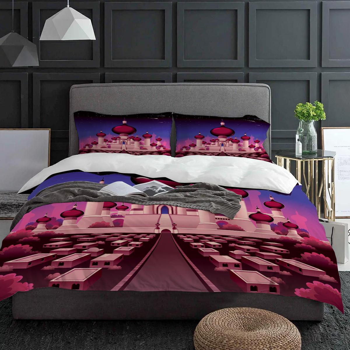 

Castle Purple Night Fantasy Bedding Set 3pcs Duvet Cover Pillowcase Kids Adult Quilt Cover Double Bed Set Home Textile (135x200cm)