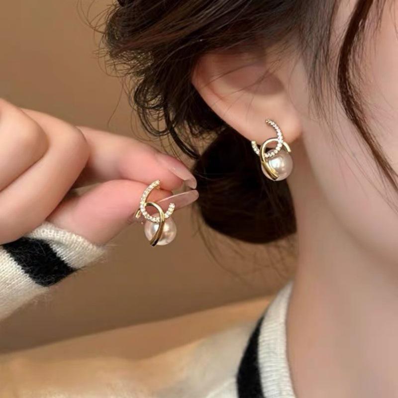 Beixi S999 Silver Needle Micro-inlaid Pearl Earrings - French Elegant, Light Luxury, High-End Design