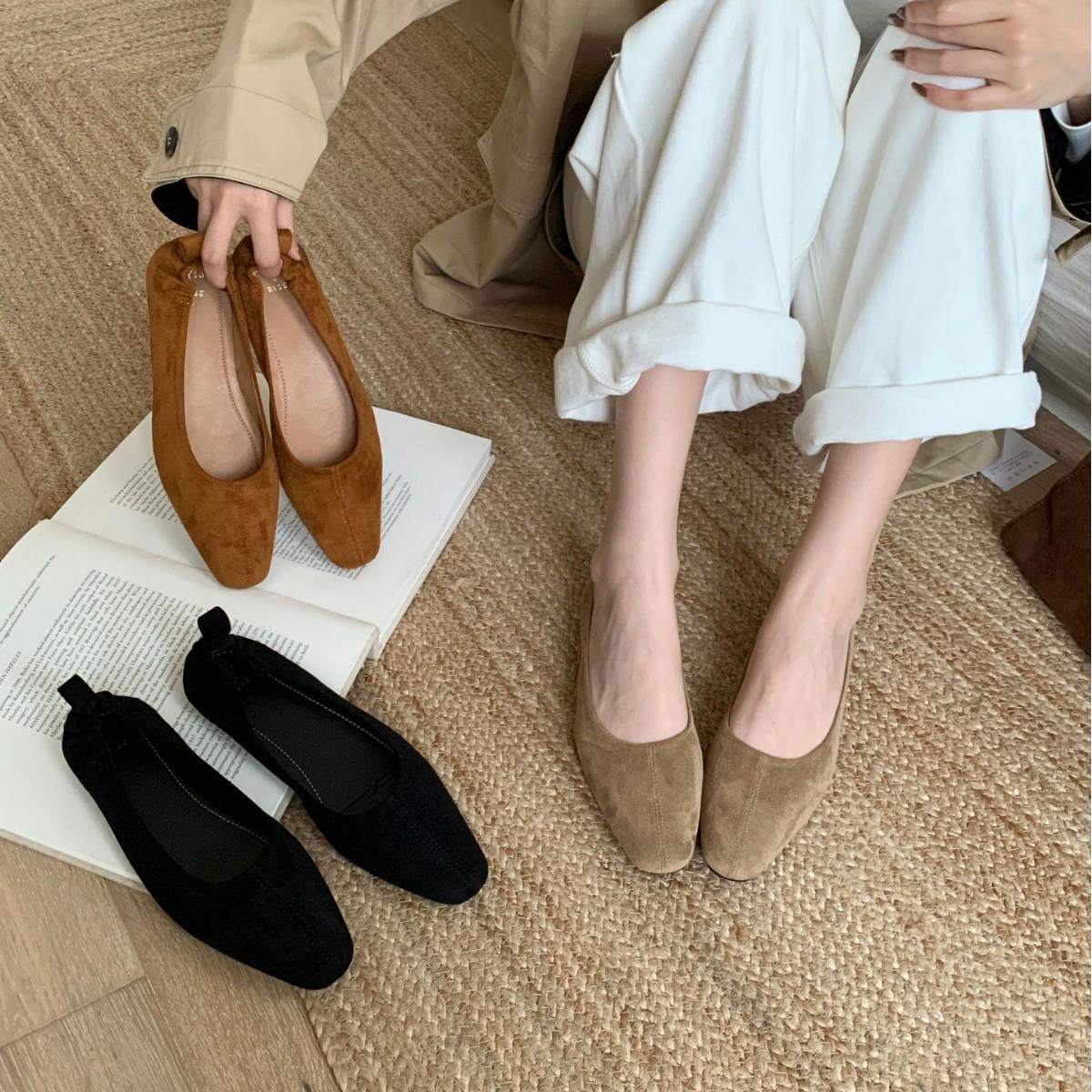 

2025 new round head suede flat bottom shallow mouth versatile commuter work OL foot Mary Jane women s single shoes 39 хакі