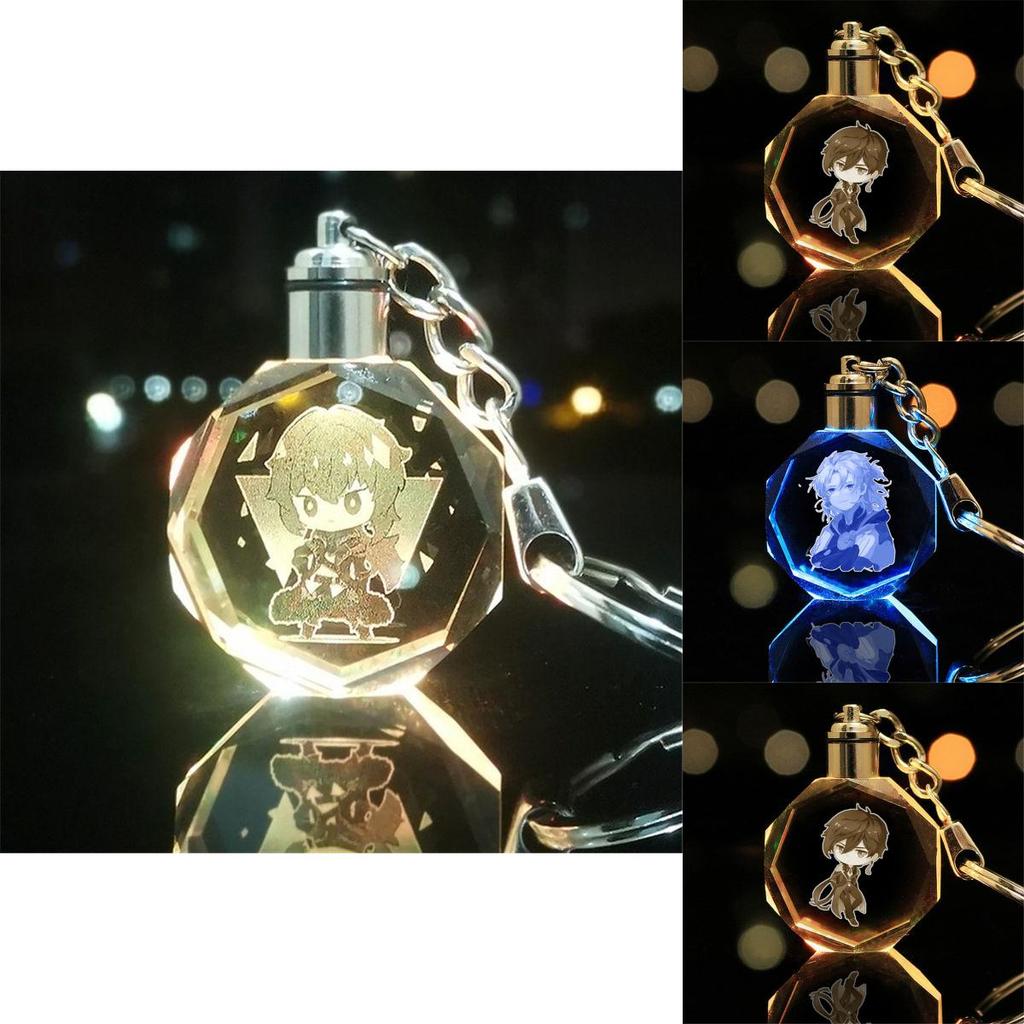 Elegant Genshin Impact Crystal Keychain With Stunning Led Colorful Light For All Occasions