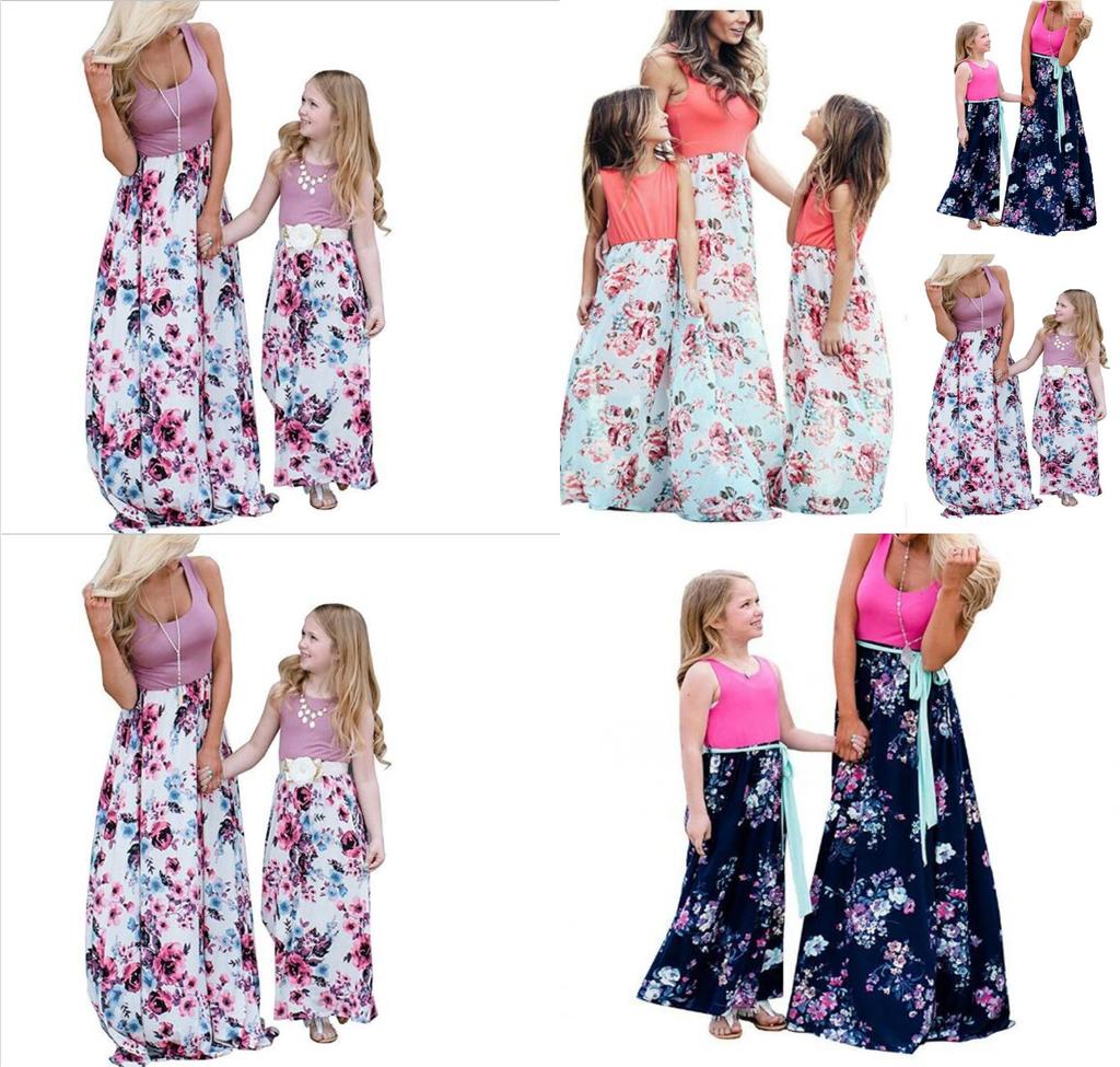 Elegant Floral Holiday Maxi Dress Family Matching For Mom And Daughter