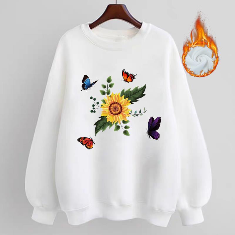 

(Азиатский размер) Женский принт, леди, бабочка, цветок, тренд, 90-е годы, принт, весна, осень, осень, зима, модные повседневные пуловеры, флисовая одежда, толстовки с графикой