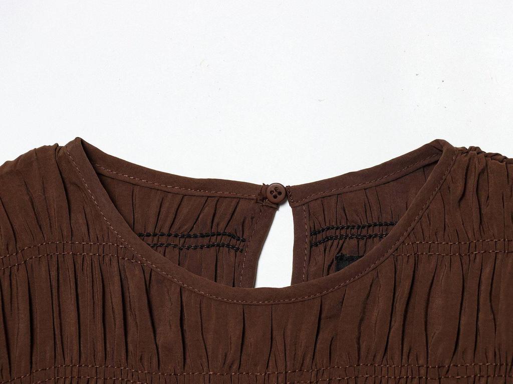 2026 Hot-Selling Retro Coffee Pleated Sleeveless Women's Long Dress with Waist-Cinched Big Hem