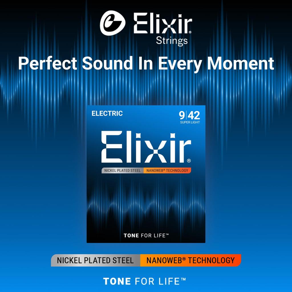 Electric Guitar Strings Elixir NANOWEB Super Light .009-.042 #12002
