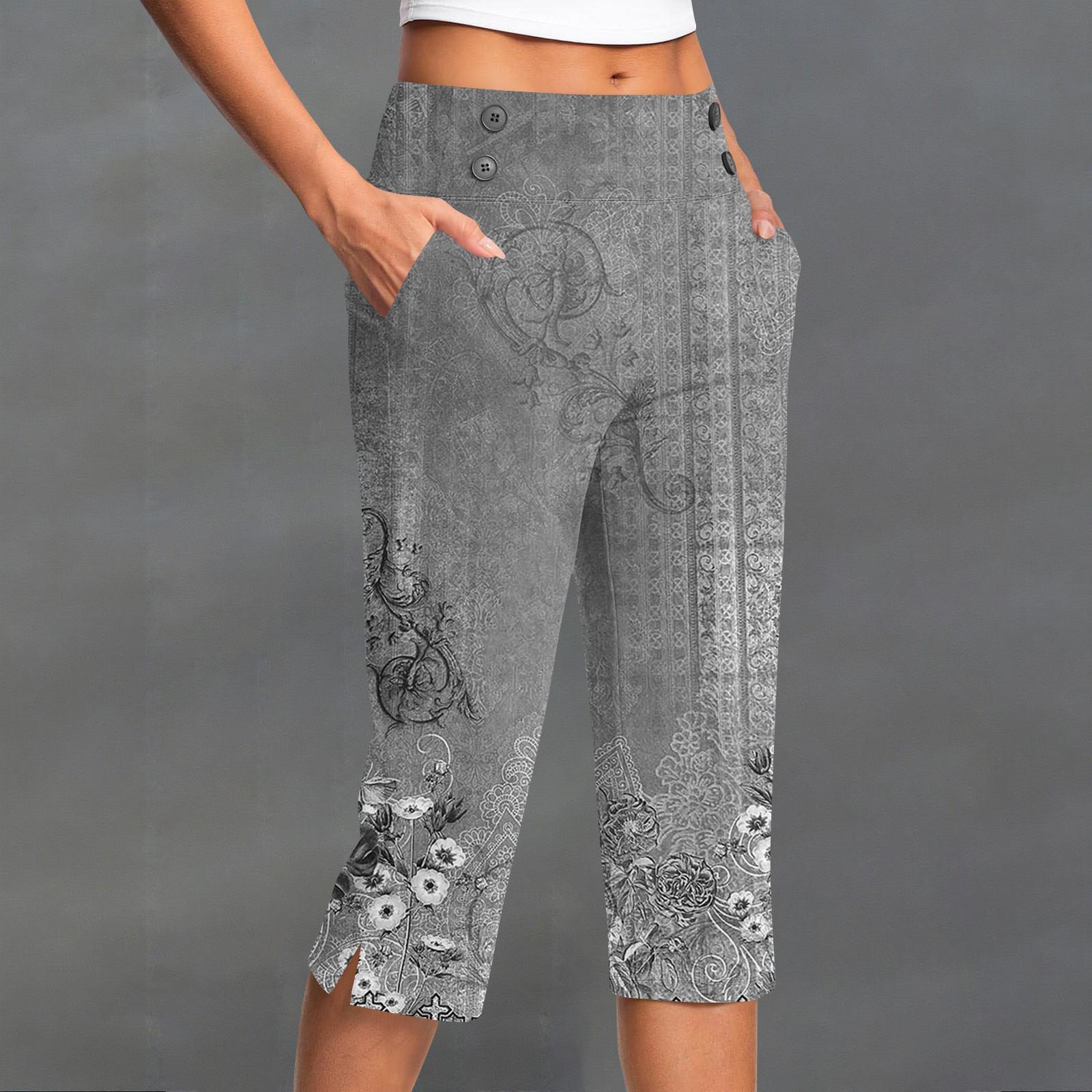 

Женские винтажные брюки с цветочным принтом, на пуговицах, с карманами, с разрезом, с высокой талией, спортивные, для йоги, повседневные L