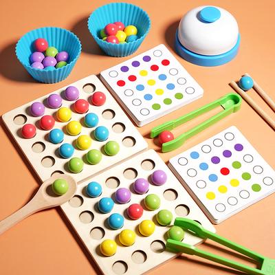 Drewniana Montessori Koraliki z Klipsami Zabawka Trening Motoryki Małej Sortowanie Kolorów Dopasowywanie Wczesna Nauka Zabawki Edukacyjne Dla Dzieci
