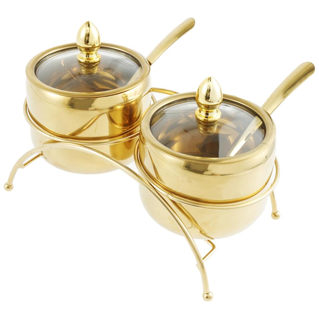 Stainless Steel Sugar Bowl Set with Clear Glass Lid Bracket Rustproof Seasoning Box Reusable Smooth Condiment Pots for Salt