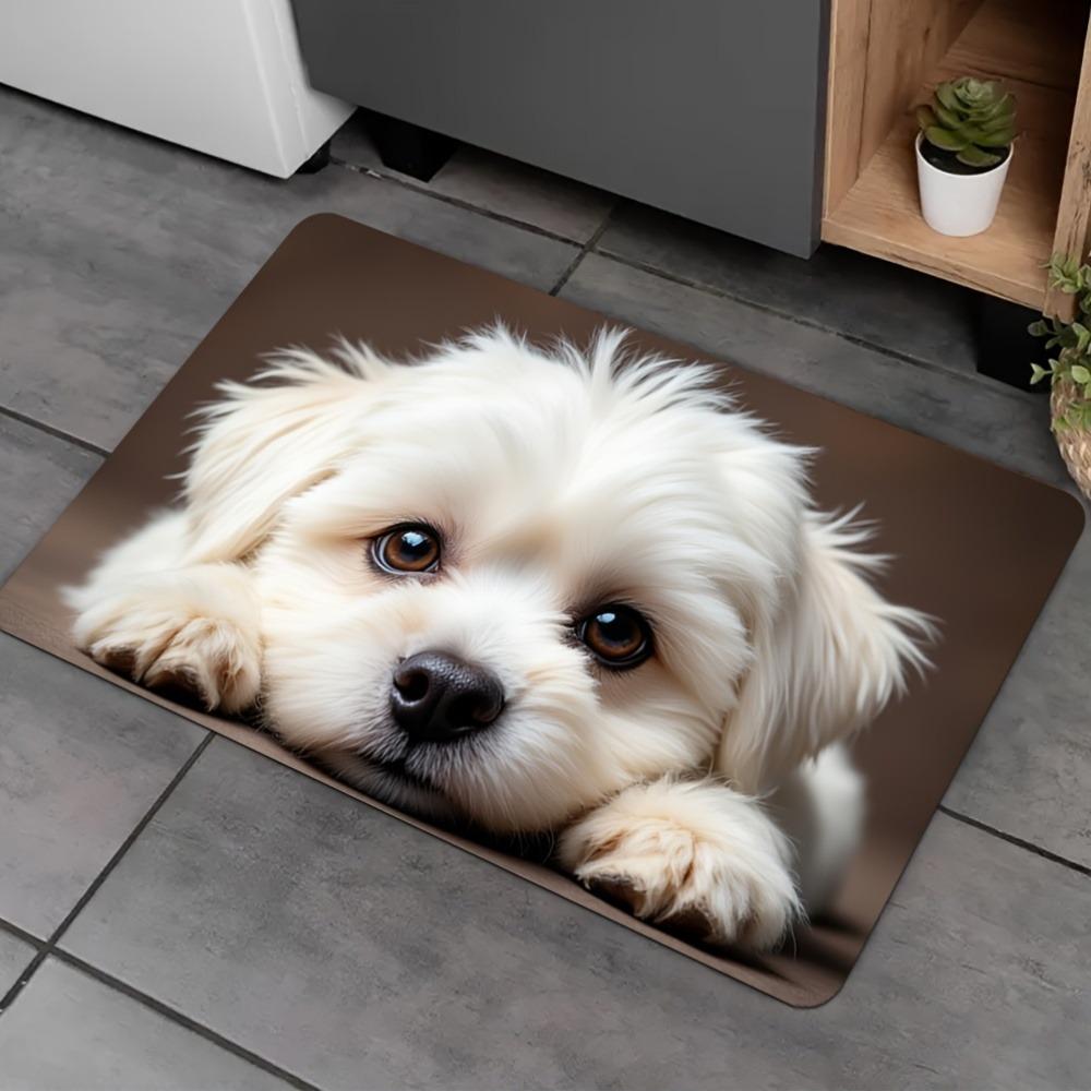 Cute Maltese Dog Pattern Welcome Floor Mat, Indoor and Outdoor Door Mat