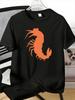Summer Unisexs Loose Fit T Shirt Minimal Orange Lobster Silhouette Pattern Soft Light White Crew Neck Seafood Lover Streetwear Top