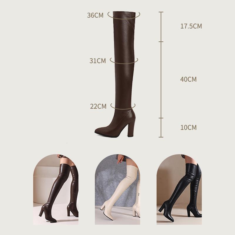 Sexy vysoké kozačky na stehna Ženy Podzim Zima Elastické Kožené Kozačky nad kolena Hnědé Černé Vysoké podpatky Fetišské dlouhé boty Nadměrná velikost