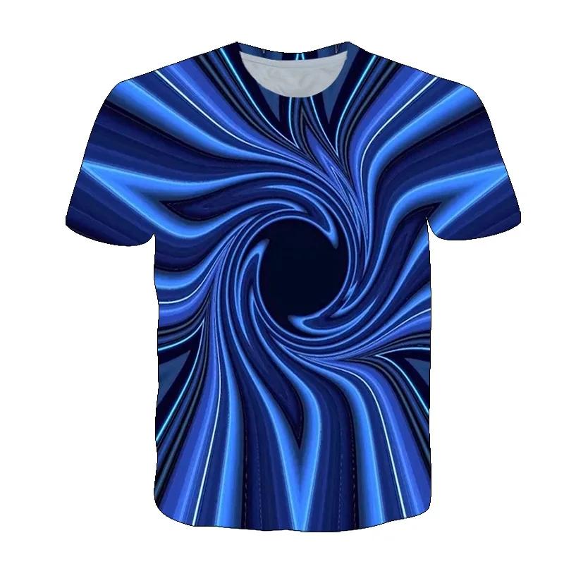 

Men s summer 3D vortex printed T-shirt with fashionable psychedelic dizziness pattern trend round S