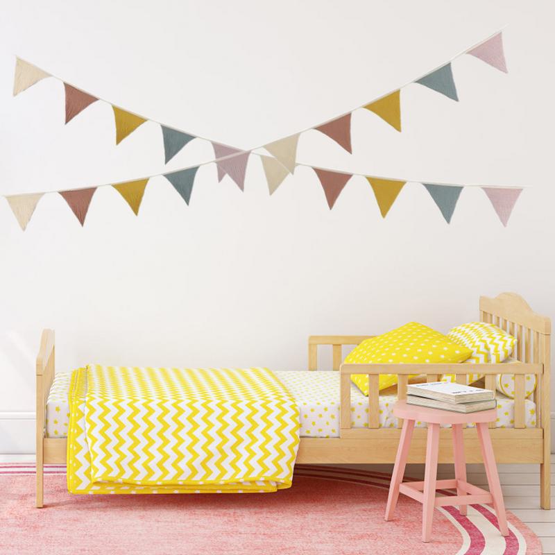 Guirlandes de fanions en tissu de coton, fanions triangulaires, lavables, pour chambre d'enfant, décoration de maison, jardin, rue