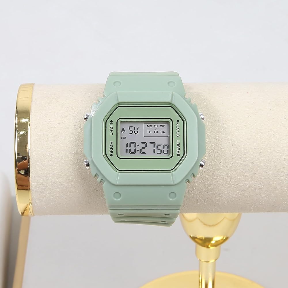 Kids Digital Watch Boys Girls Colorful Alarm Clock with Day Display Green