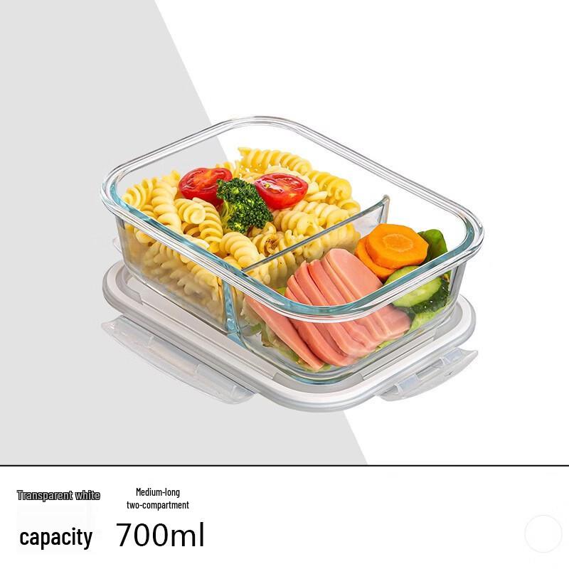 ZISIZ Prostokątne szklane pudełka na lunch z 3 przegródkami (2-Pack)