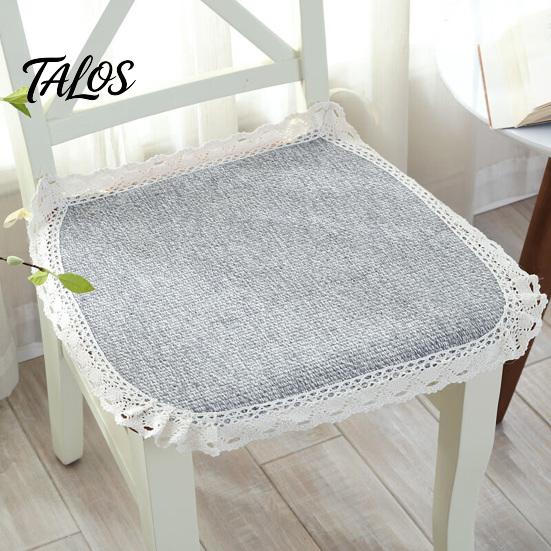 Tapis de Chaise Bordure Dentelle Rétro Coton Lin avec Liens, Style Bohème à Rayures et Carreaux Garniture de Siège de Salle à Manger, Respirant pour Tapis de Bureau d'Ordinateur