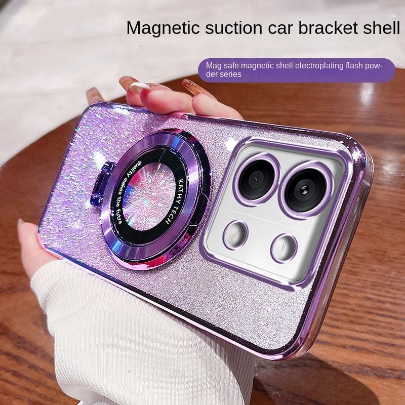 

Soft Bling Glitter fundas для Infinix Note 40 Pro Plus з кільцем Магнітний тримач Захисна задня кришка Чохол Shell for Note 40 Pro 4g фіолетовий